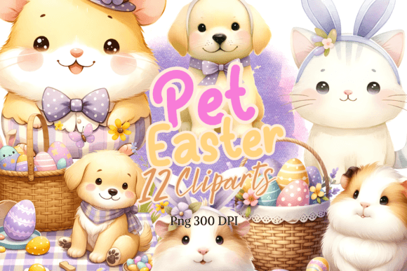 Download Cute Pets Easter Watercolor Clipart - Cute Collection