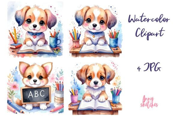 Download Studying Puppies at Desk Back to School - Pie Collection